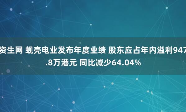 资生网 蚬壳电业发布年度业绩 股东应占年内溢利947.8万港元 同比减少64.04%